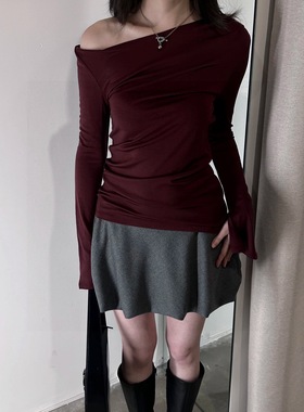 非实价来问我）南油红色斜肩打底灰色花苞半裙