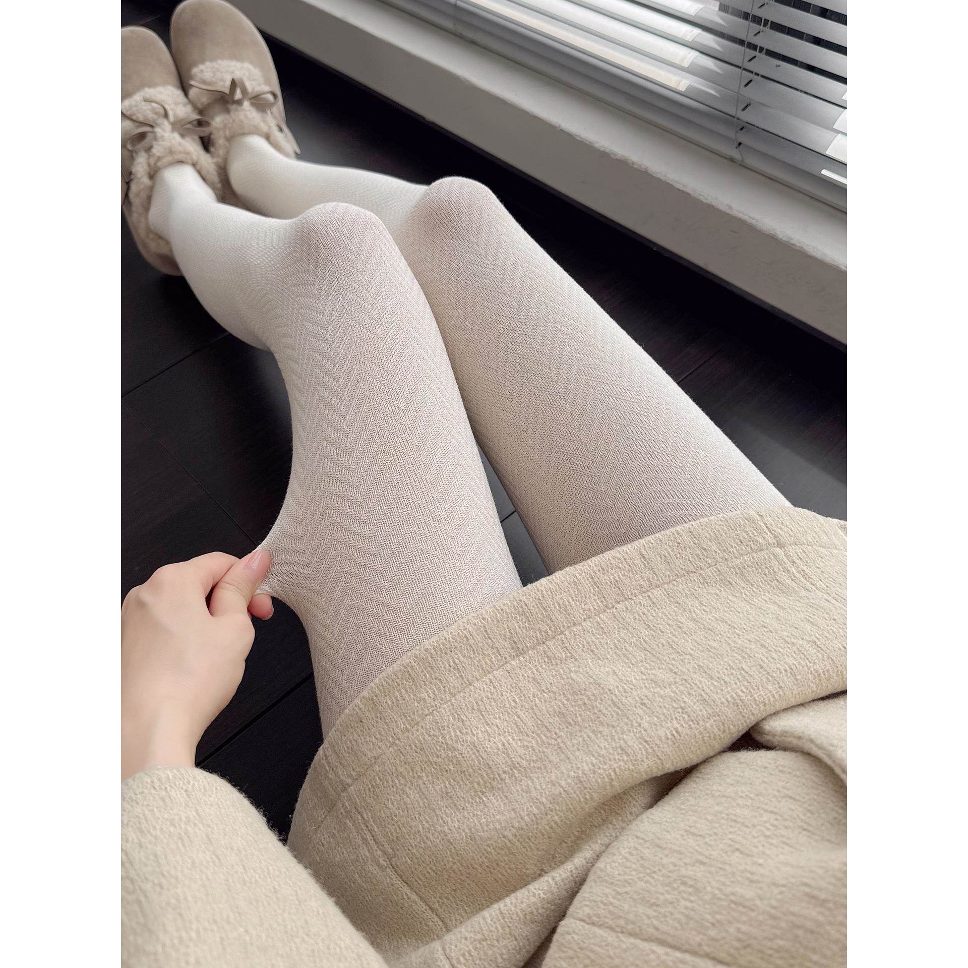 日本代购日系jk米白色连裤袜女秋冬季加厚保暖烟灰色打底裤袜咖啡