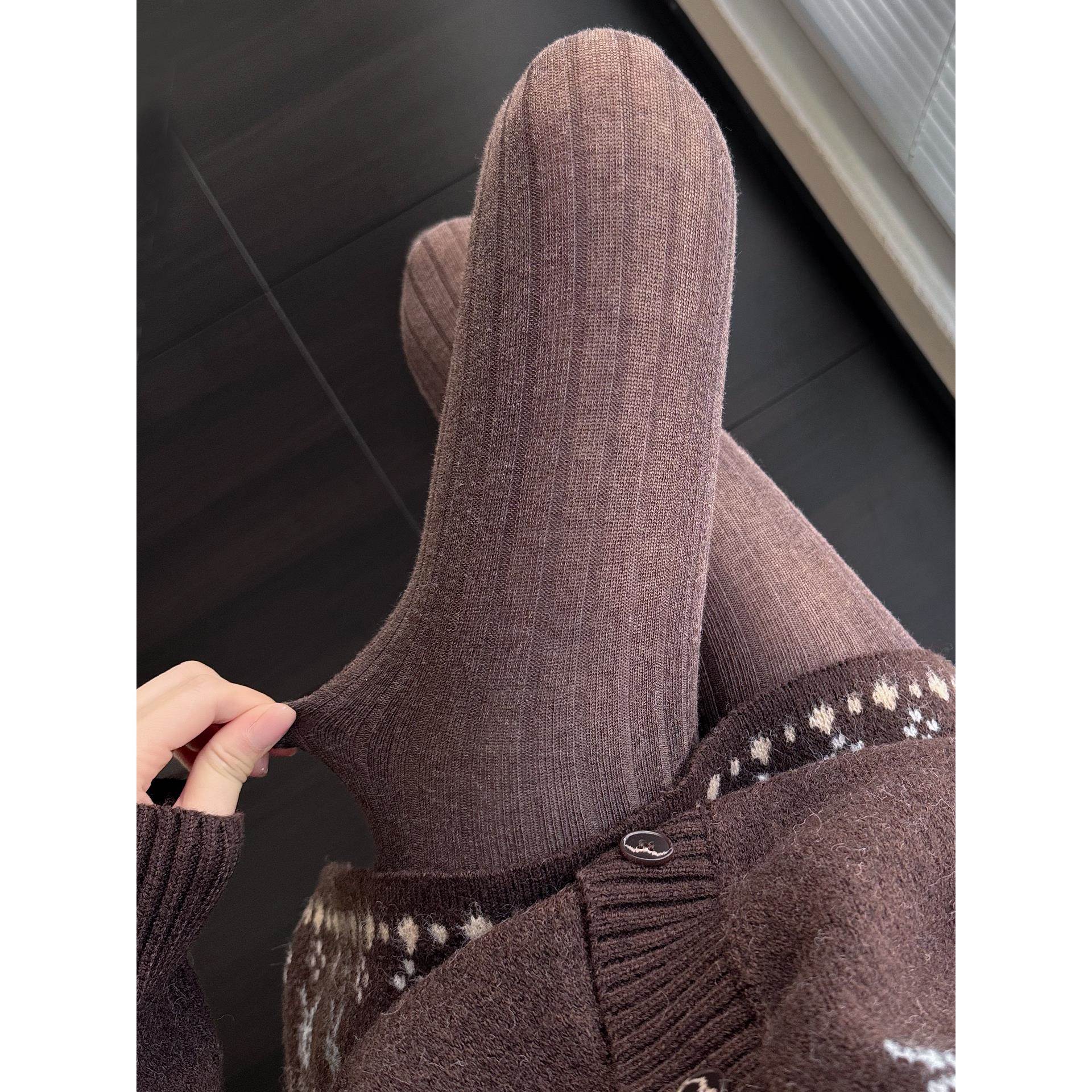 日本代购琥珀流光咖啡色连裤袜秋冬款燕麦色漫画腿千金袜深灰色打