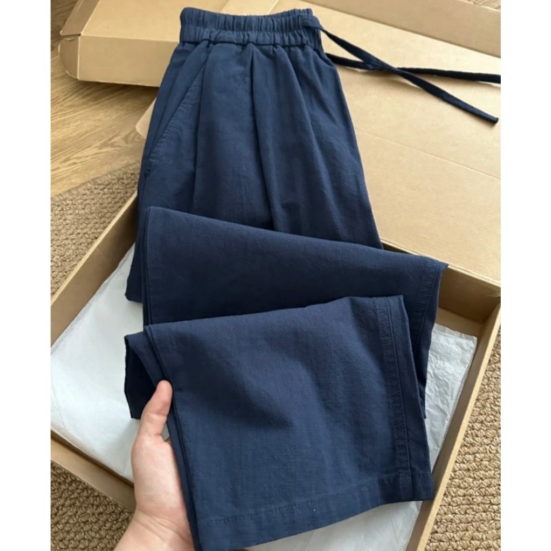 夏季薄款凉感阔腿裤子高腰直筒垂感弯刀裤慵懒松弛感老钱风休闲裤