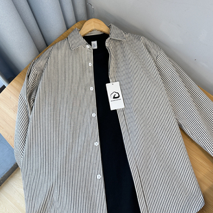 运动休闲打底衫 春秋季 条纹衬衣情侣款 男女复古长袖 外套 高品质衬衫