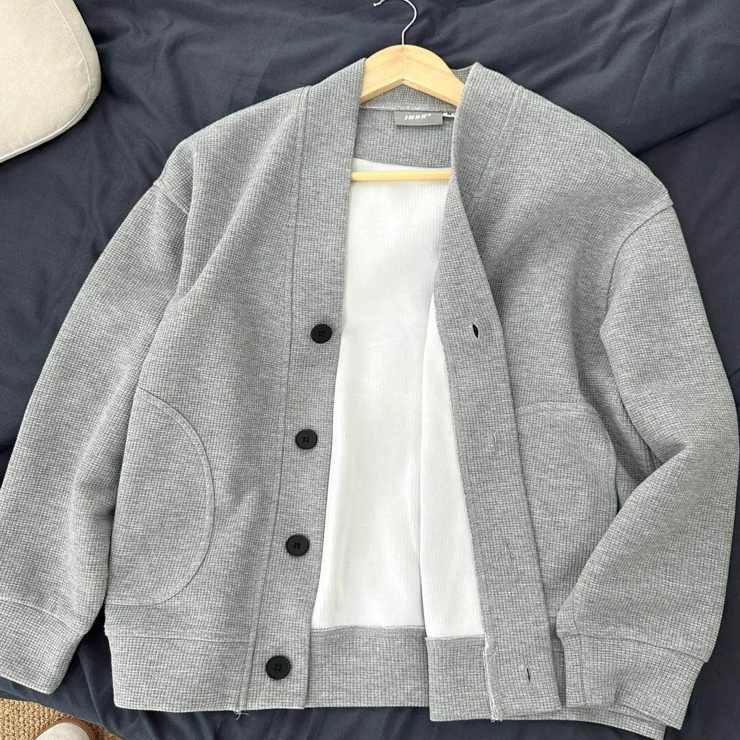 秋季卫衣开衫男新款单排扣简约休闲宽松慵懒风卫衣长袖外套男女