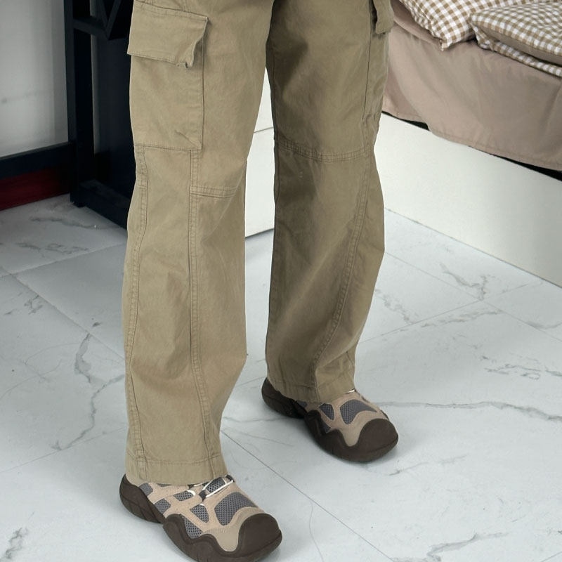 春秋季宽松直筒个性设计美式工装裤男女韩版休闲情侣款阔腿长裤子