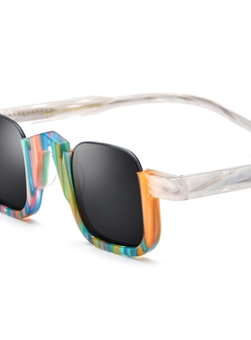 拼色板材多色方形墨镜男女通用尼龙太阳镜明星半框司机开车眼镜