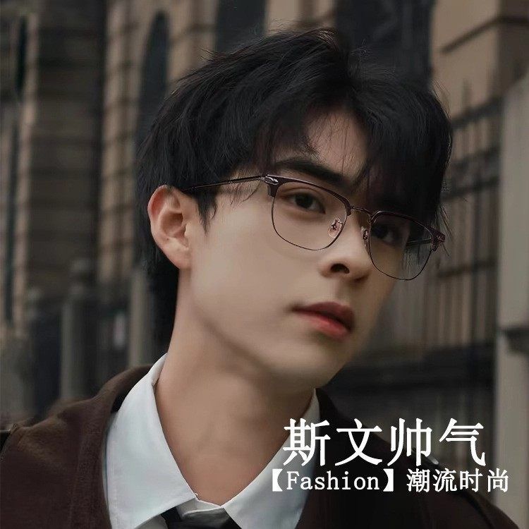 斯文帅气眼镜眉毛半框眼镜纯钛镜框全钛板材近视眼镜男