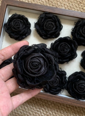6.5cm手工黑色蕾丝玫瑰花diy发饰抓夹头饰胸花鞋花配服装饰品辅料
