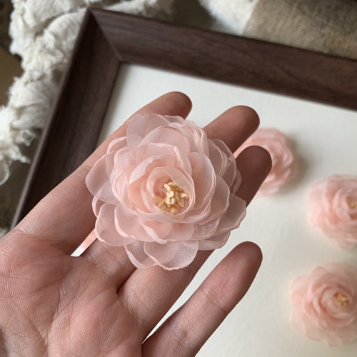 5厘米橘粉色玫瑰花网纱花朵手工DIY发夹胸针服装辅料配饰配件春夏