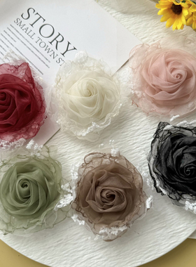 复古烧花玫瑰花朵红色蕾丝网纱花朵diy手工百搭发夹胸针发饰服饰