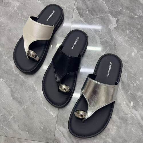 金属套趾女一字拖厚底防滑舒适