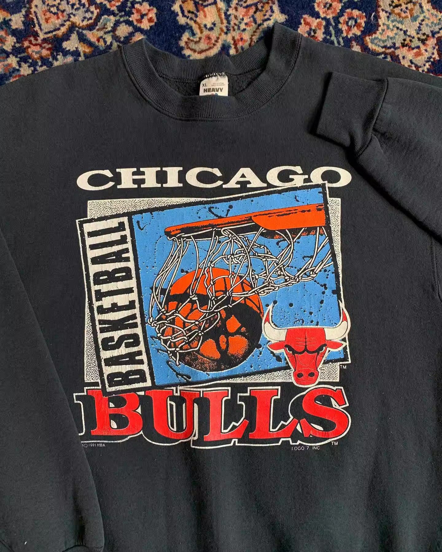 autismss宝藏屋春秋慵懒风ins芝加哥公牛图案宽松百搭情侣长袖t恤