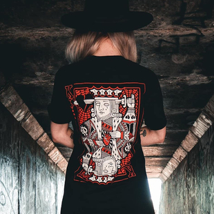 男女同款ins美式Vintage创意KING扑克宽松西海岸匪帮大码纯棉T恤