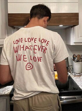 Autismss宝藏屋 好物推荐！红色love简约潮流情侣T shirt短袖T恤