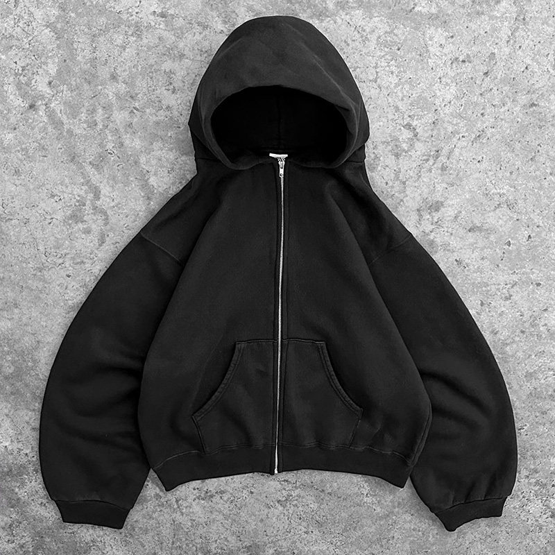 AUTISMSS TREASURE HOUSE 헤비급 가을 솔리드 블랙 후드 가디건 재킷 다목적 클래식 대학 스타일