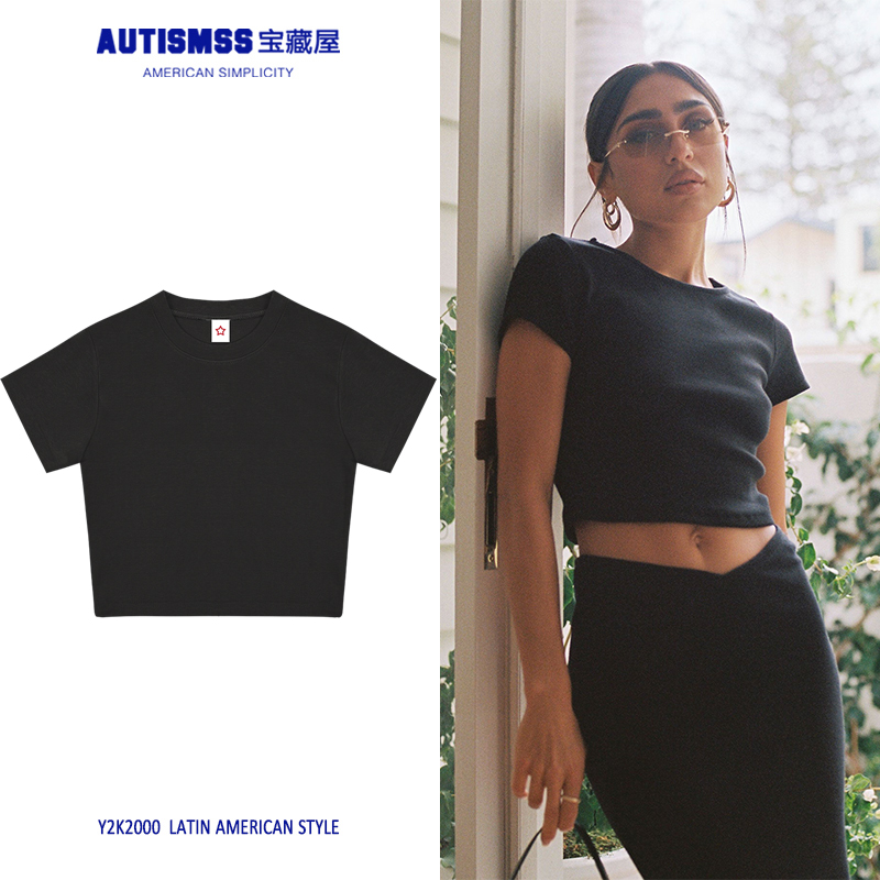 透气纯棉露脐装上衣别致纯色