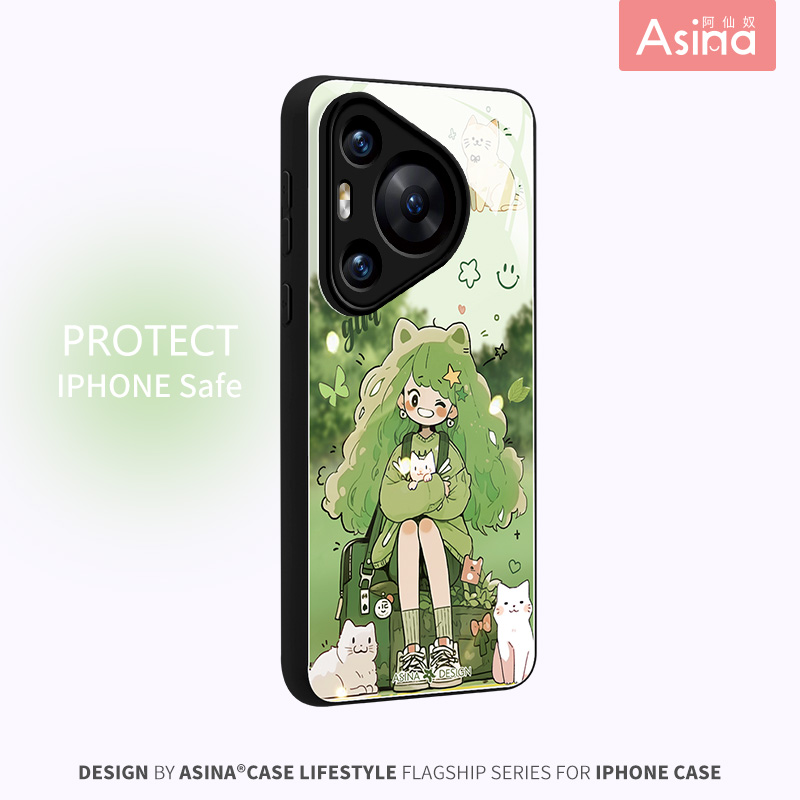森林可爱少女适用华为pura80pro手机壳p60pro+创意高级p50液态玻璃p70镜头全包p40防摔保护套p60卡通女款
