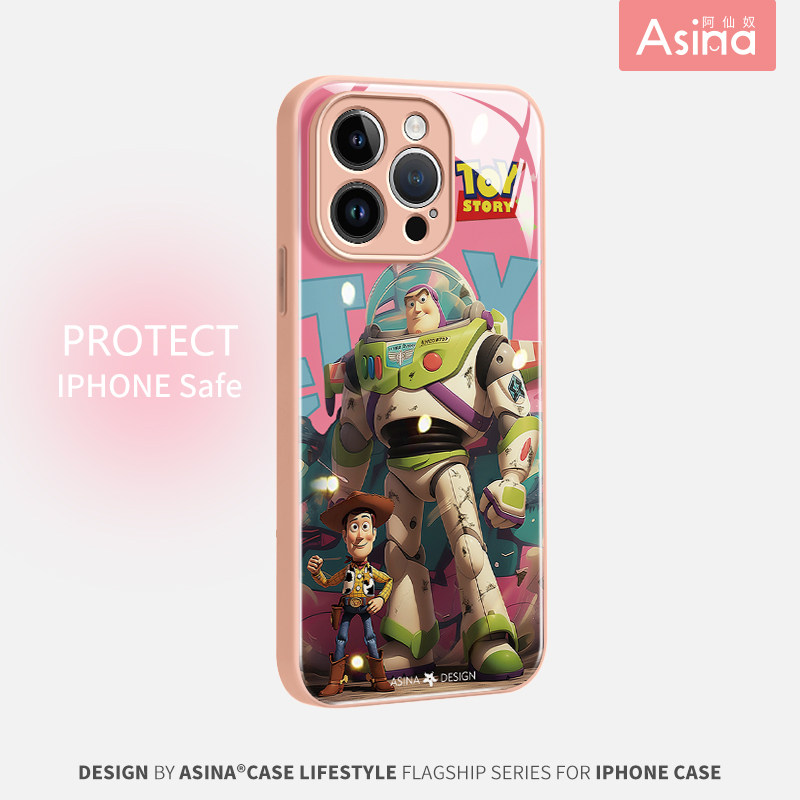 粉底巴斯光年适用苹果15pro 手机壳iphone14pro液态玻璃ip13卡通15创意ip保护套12promax迪士尼14全包防摔