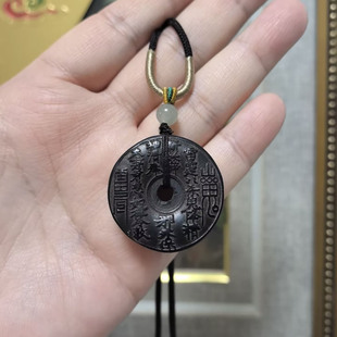 天然黑驴蹄子壳双面雕刻山鬼花钱小尺寸平安扣吊坠项链复古挂件款