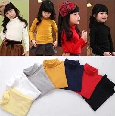 保暖纯棉上衣女童长袖T恤衫高领