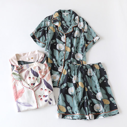 棉绸夏季薄款短袖短裤两件家居服