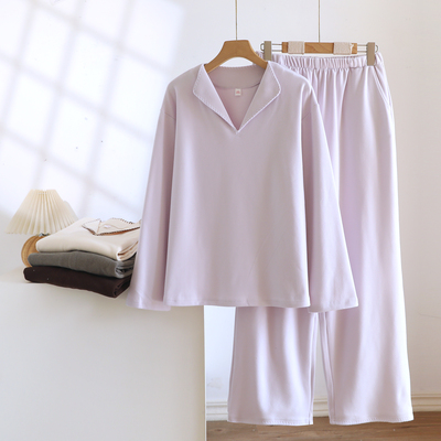 小V领双面德绒秋冬情侣保暖睡衣