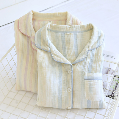 带胸垫纯棉纱布女士家居服套装