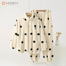 波点睡衣女冬季 加厚加绒立领拉链珊瑚绒法兰绒可外穿家居服套装