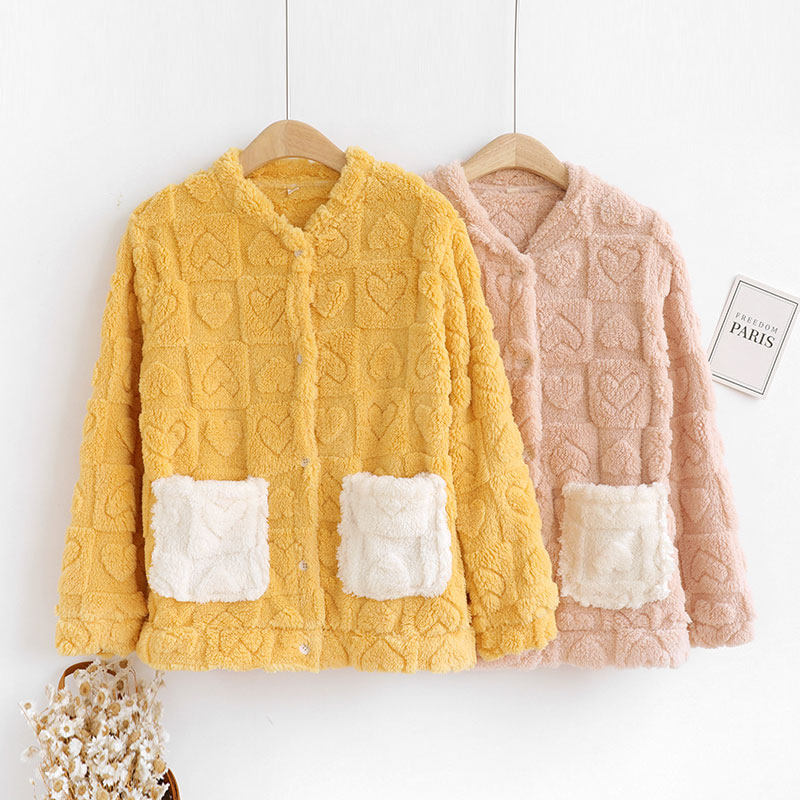 爱心提花法兰绒可外穿家居服上衣