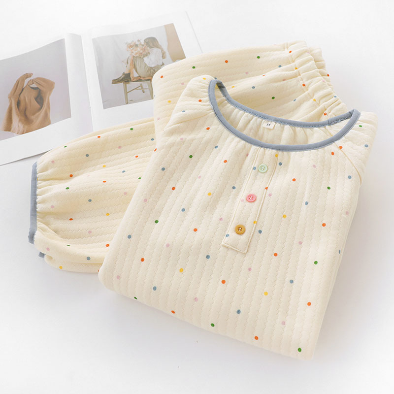 多彩糖豆女士夹棉圆领套头睡衣