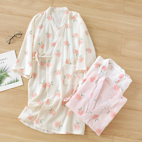 吸汗透气纯棉双层纱布春夏女睡袍