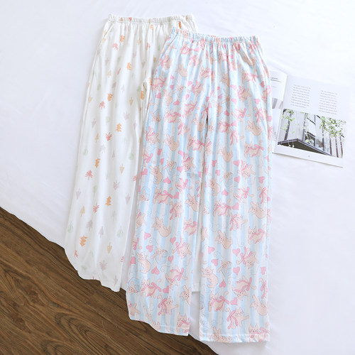 女士针织纯棉睡裤甜美卡通长裤