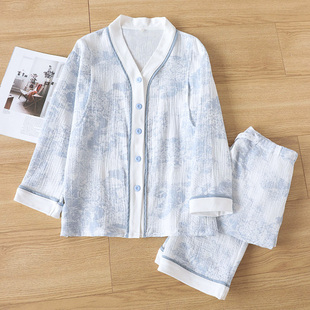 套装 纯棉纱布月子服春秋薄款 孕妇产后哺乳睡衣喂奶待产家居服夏季