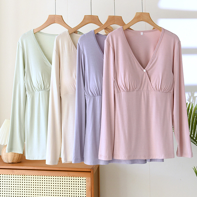 带胸垫莫代尔长袖哺乳上衣