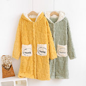 冬天法兰绒睡袍女士睡衣浴袍秋冬季 加厚加绒珊瑚绒睡裙家居服 长款