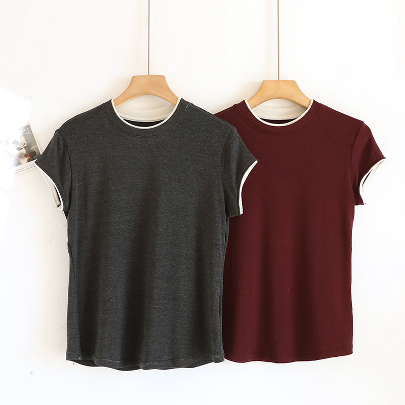 天丝羊毛莱赛尔~小飞袖T恤女士撞色圆领夏季短袖修身百搭上衣,女士内衣/男士内衣/家居服,吊带/背心/T恤/打底/肌底衣,淘宝优惠券,粉丝福利购,淘宝优惠卷