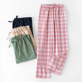 女长裤 可外穿全棉居家裤 宽松日系格子家居裤 薄款 夏季 水洗纯棉睡裤