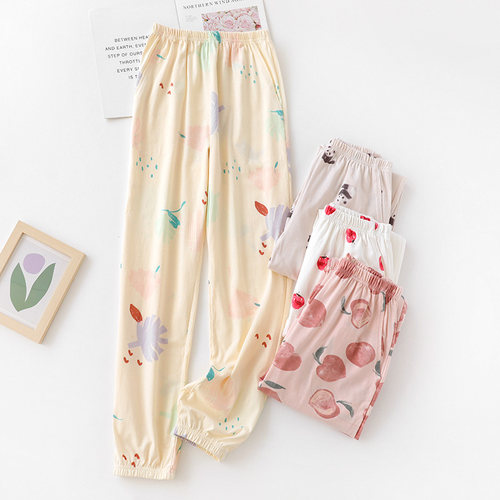 印花纯棉睡裤女士收口长裤