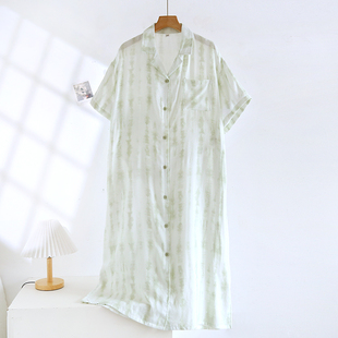 竹棉｜夏季短袖睡裙薄款翻领开衫睡衣女夏天家居服裙子宽松透气