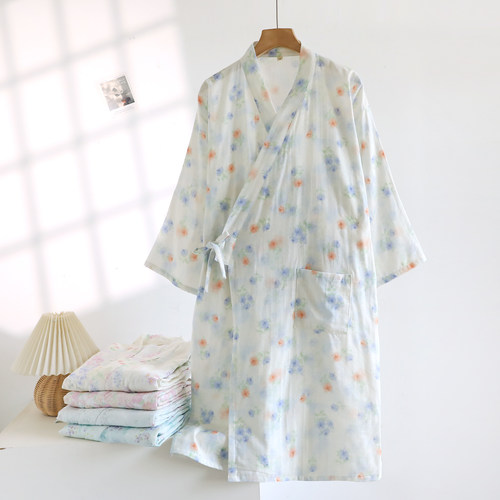 日系和服纯棉纱布女士睡袍