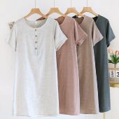 可外穿家居服睡衣 短袖 无印风日系简约纯棉纱布睡裙女士夏季 薄款