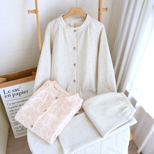 2025新款 夹层家居服套装 纯棉加厚保暖长袖 空气夹棉睡衣女秋冬季