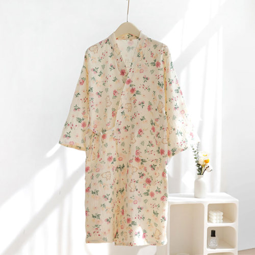 女士全棉纱布日式和服睡裙睡袍
