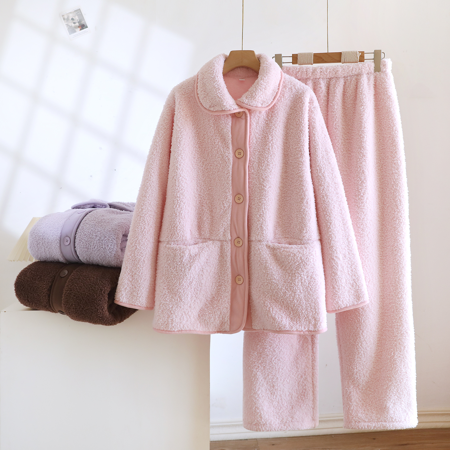 情侣冬季加绒加厚法兰绒睡衣套装