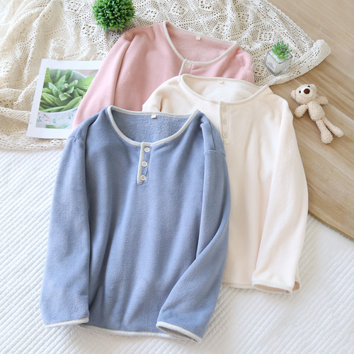 法兰绒睡衣女上衣单件保暖