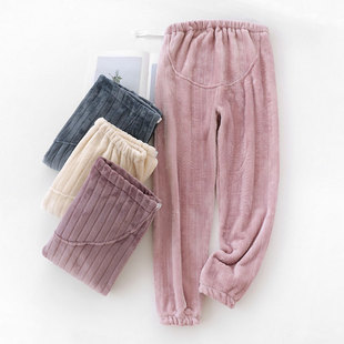 孕妇睡裤女士秋冬季加绒加厚怀孕期托腹裤法兰绒珊瑚绒冬季家居裤
