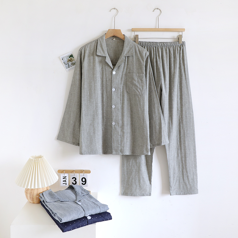 纯棉纱布男士简约睡衣