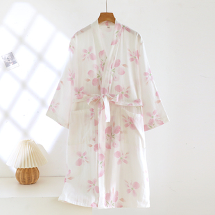 双层纯棉纱布睡袍女春秋夏季薄款浪漫樱花日式和服浴袍睡衣家居服