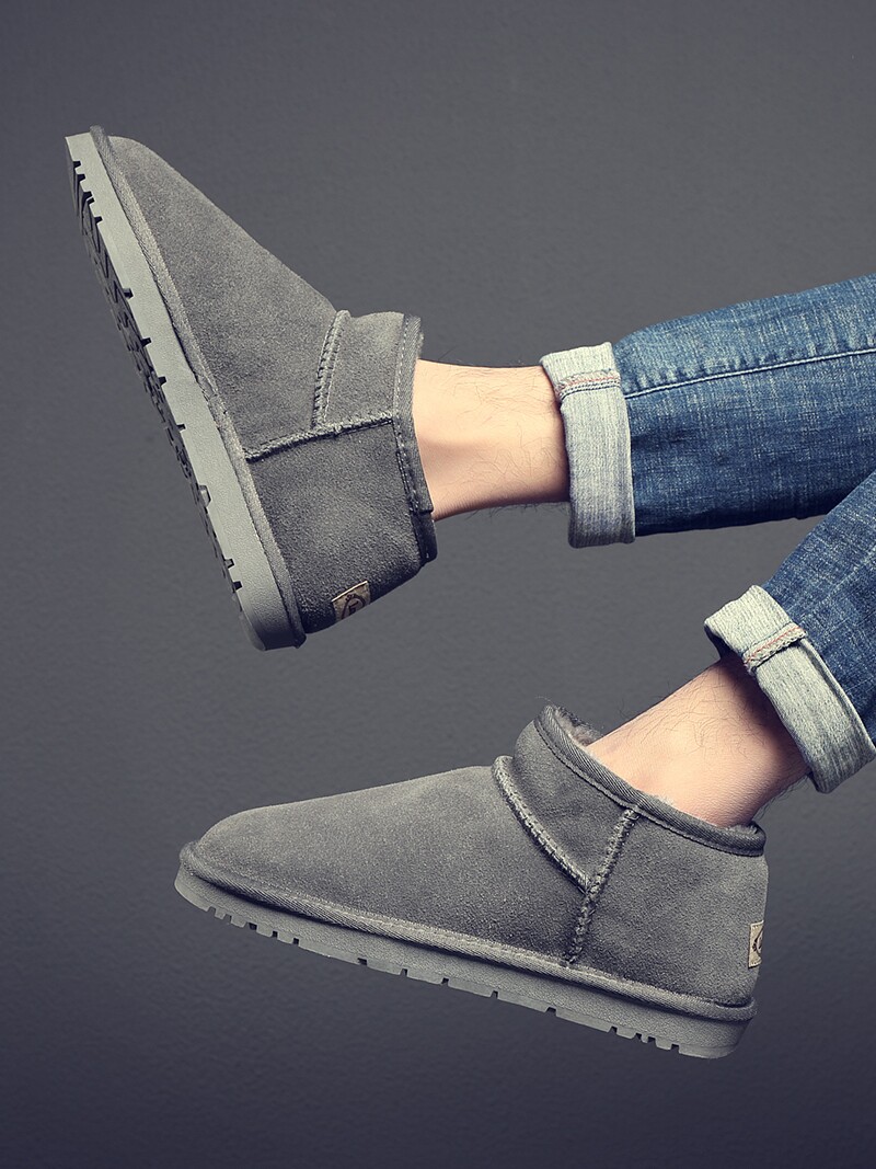 SNOW BOOTS MENS 2024 WINTER BOOTS MENS SNOW COTTON CROPPED NON-SLIP LEATHER EXTRA THICK FLEECE WARM BREAD SHOES