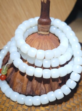 YQ031522  96.3克8-7mm且末米达料羊脂白玉老型珠挂链新疆的猫