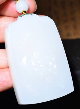 JJ032401新疆的猫61.2克细油糯俄料三高羊脂白玉生肖马平安牌