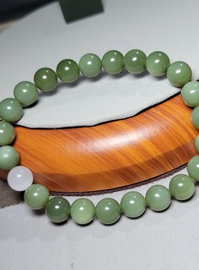 新疆的猫Z120804 19.1克，R8顶细醇润转色粉青析木绿和田玉手串